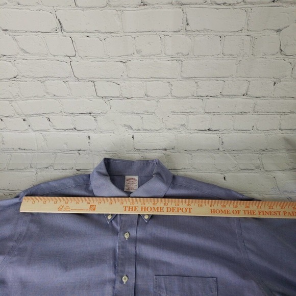 Brooks Brothers Button Up Shirt Mens 17.5 4/5 Long Sleeve Blue Check Cotton - Picture 6 of 13